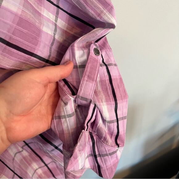 CJ Banks Purple Plaid Roll Tab Sleeve Button Down Shirt Plus Size 2X - Picture 7 of 7